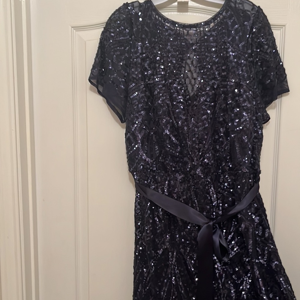 Formal, sequin, plus sized navy dress. - Picture 2 of 3